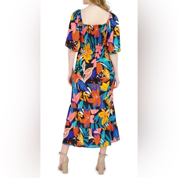 NWT Nordstrom Robbie Bee Floral Smocked Maxi Dress Small Multi Black - Picture 3 of 4